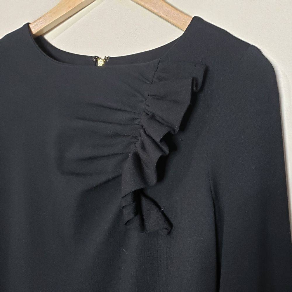 Kate Spade Livia Ponte Size 2 Black Long Sleeve Dress with Ruffle and Pockets - Picture 3 of 13